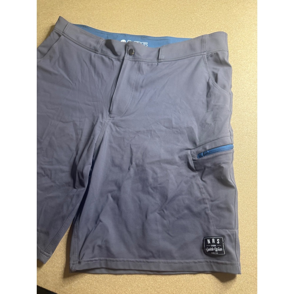NRS Guide Wear Mens Gray Blue Technical River Shorts Size 38 Water Kayak Rafting